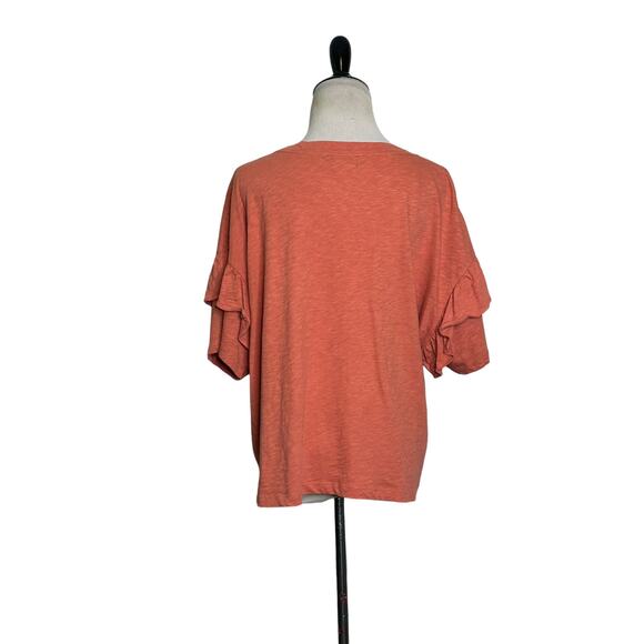 Monoprix Femme orange short ruffle sleeves top size 3 - XL - Picture 2 of 8